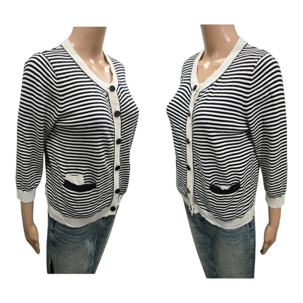 Sandro Cotton/Cashmere Blend Three-Quarter Sleeve Cardigan Size 6-8 - Picture 7 of 9